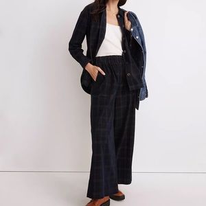 Madewell Corduroy Pull-On Wide-Leg Crop Pants in Windowpane